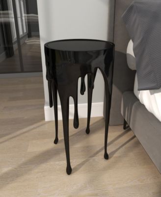 Aluminum Drip Accent Table with Melting Design and Shaded Glass Top, 16" x 16" x 25"