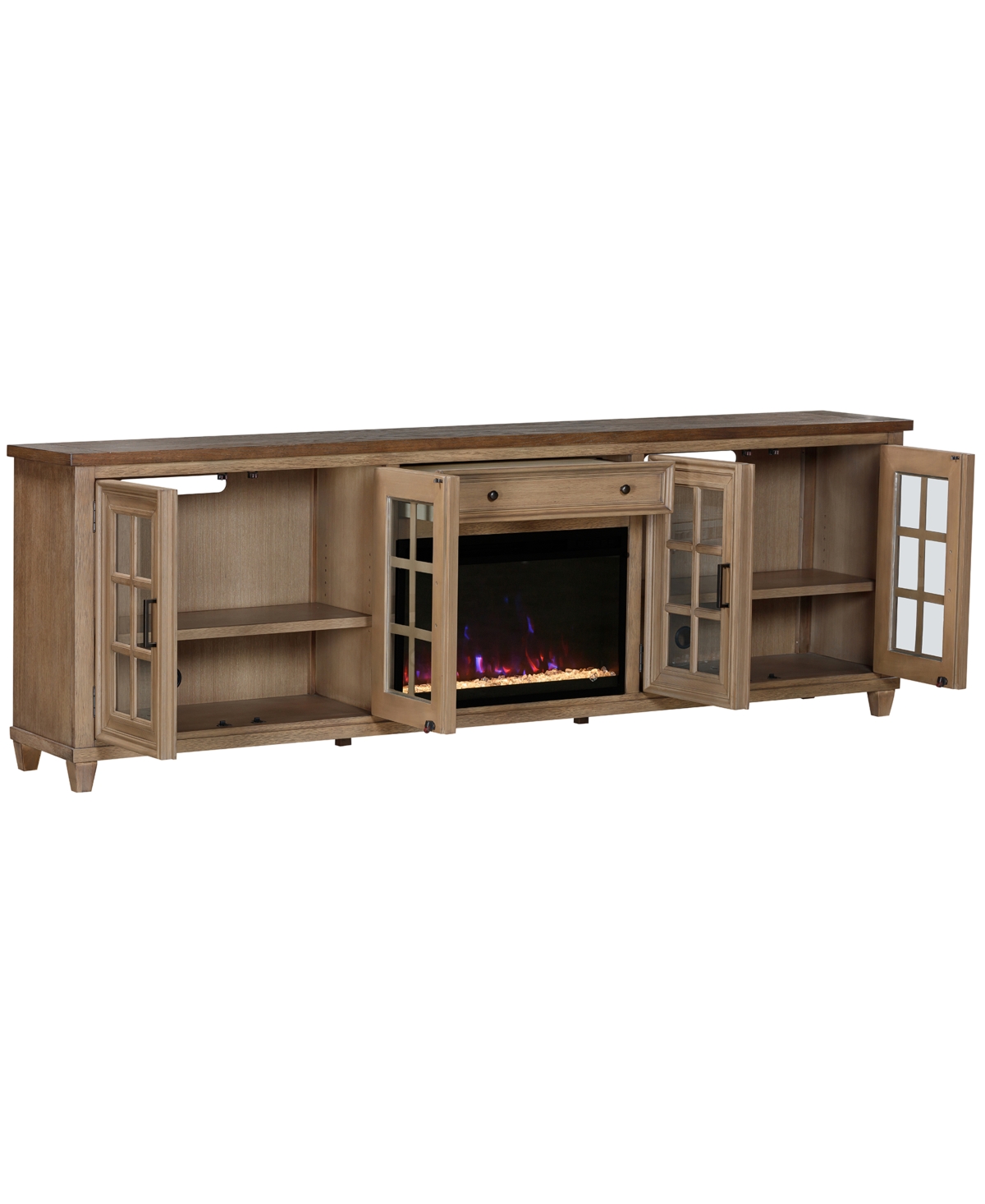 Shop Macy's 96" Dawnwood 2pc Tv Console Set (96" Console And Fireplace) In Wheat