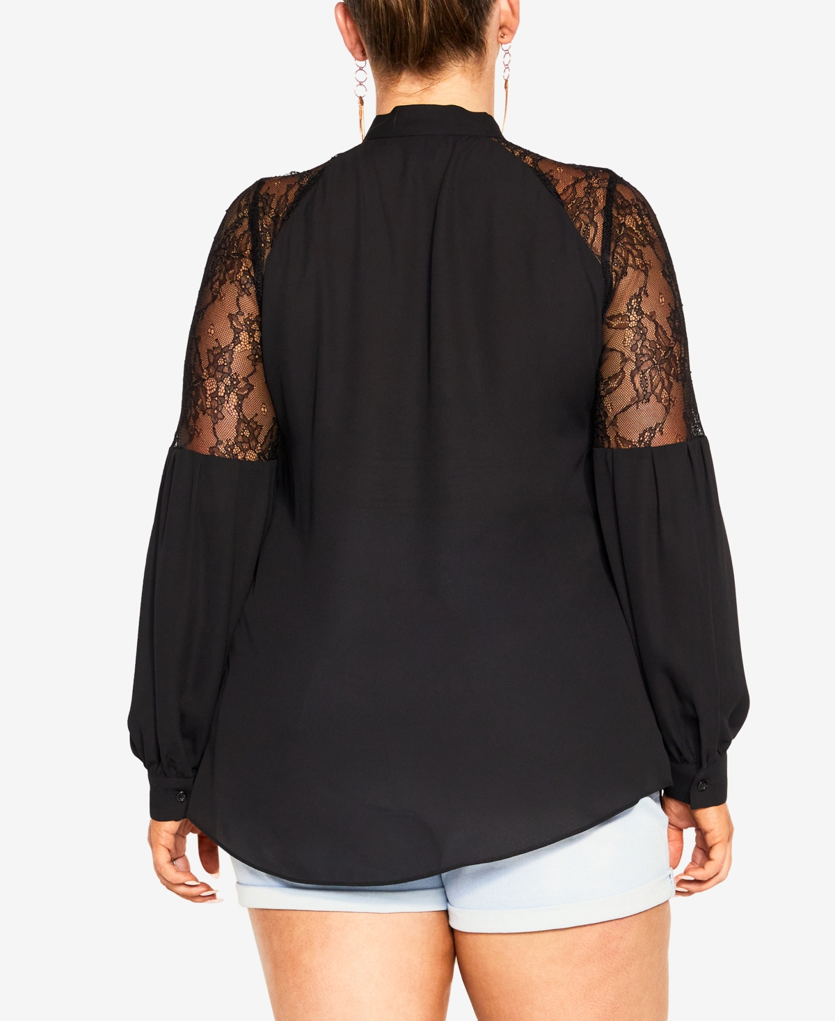 City Chic Plus Size Lacey Hi Lo Long Sleeve Top