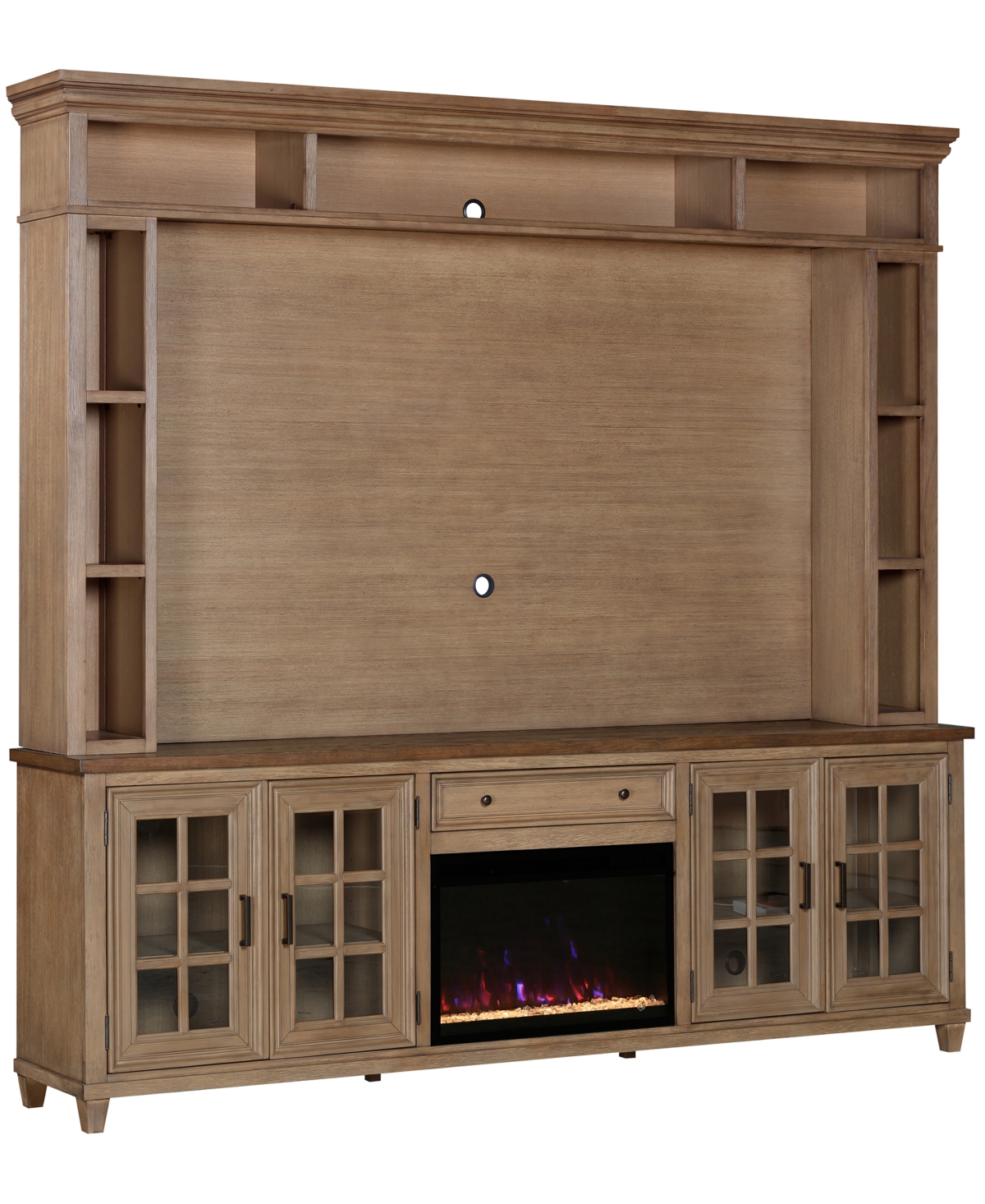 Macy's 96" Dawnwood 3pc Tv Console Set (96" Console, Hutch And Fireplace) In Wheat