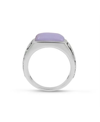 Blue Lace Agate Gemstone Sterling Silver Men Signet Ring in Black Rhodium