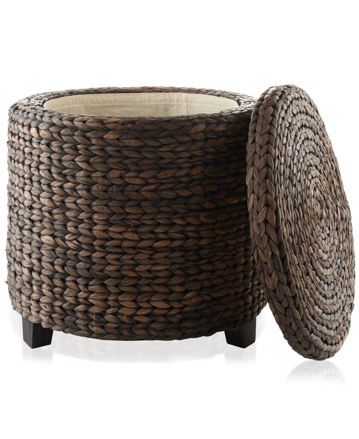 17" Round Storage Ottoman with Lid - Natural, Handwoven Footstool for Living Room, Bedroom, Bathroom, Home Office - Espresso