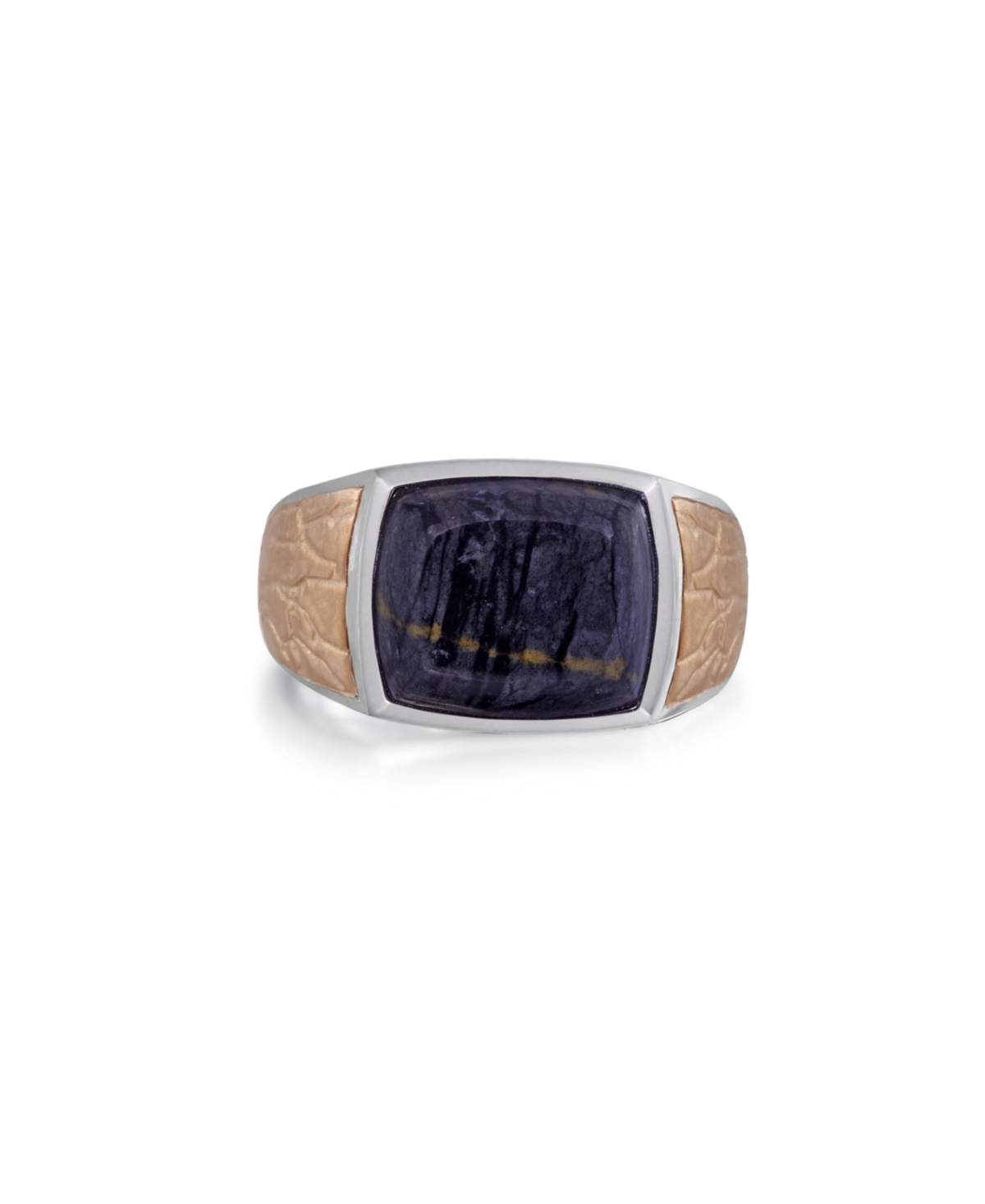Grey Picture Agate Gemstone Sterling Silver Men Signet Ring in Brown Rhodium - White