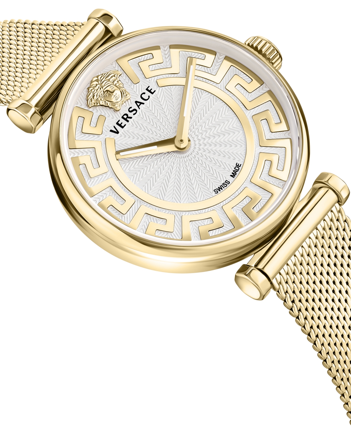 Shop Versace Women's Swiss Greca Chic Gold Ion Plated Stainless Steel Mesh Bracelet Watch 35mm In Ip Yellow Gold