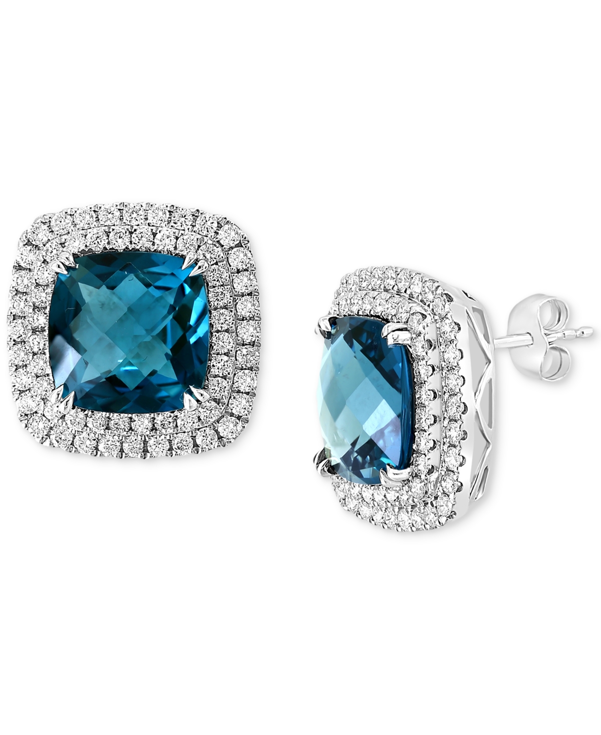 Effy Collection Effy London Blue Topaz (9-3/4 Ct. T.w.) & Diamond (1-1/10 Ct. T.w.) Halo Stud Earrings In 14k White In White Gold