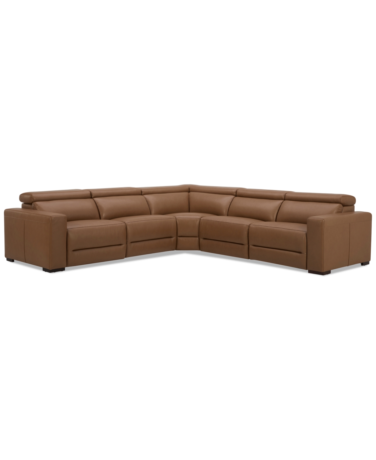 Macy's Nevio 124" 5-pc. Leather Sectional With 2 Power Recliners And Headrests, Created For  In Butternut