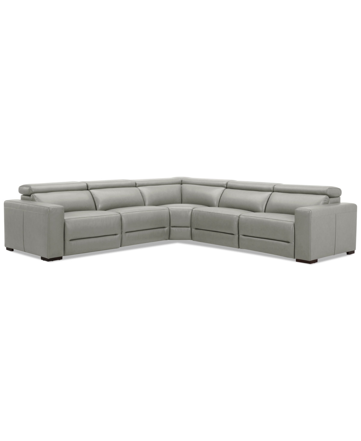 Macy's Nevio 124" 5-pc. Leather Sectional With 2 Power Recliners And Headrests, Created For  In Light Grey