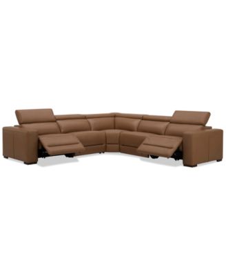 Nevio 124" 5-Pc. Leather Sectional with 2 Power Recliners and Headrests, Created For Macy's
