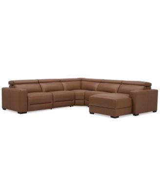 Nevio 124" 5-Pc. Leather Sectional with 2 Power Recliners, Headrests and Chaise, Created For Macy's