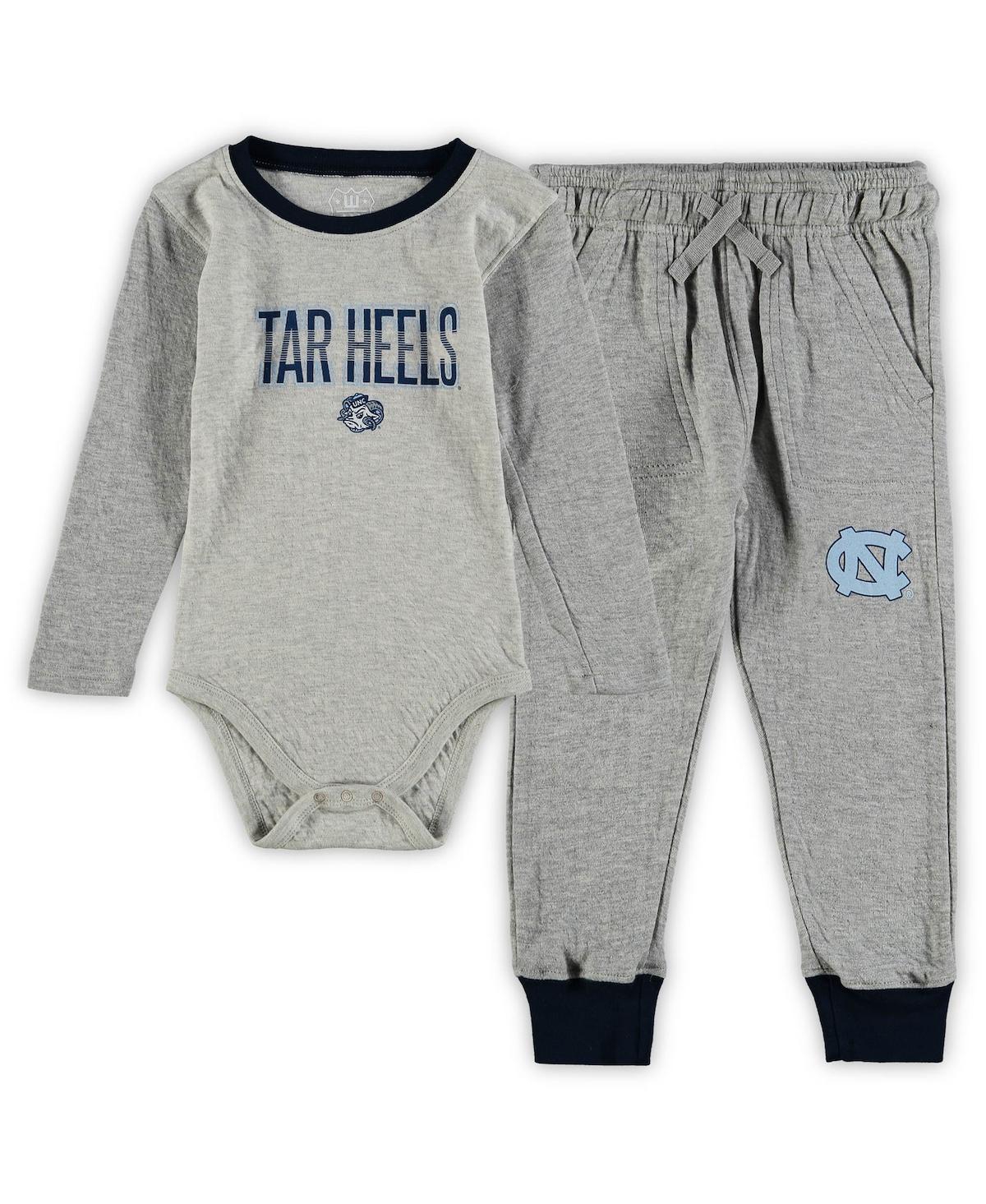 Wes & Willy Infant  Heathered Gray/navy North Carolina Tar Heels Jie Jie Long Sleeve Bodysuit & Pants In Heathered Gray,navy