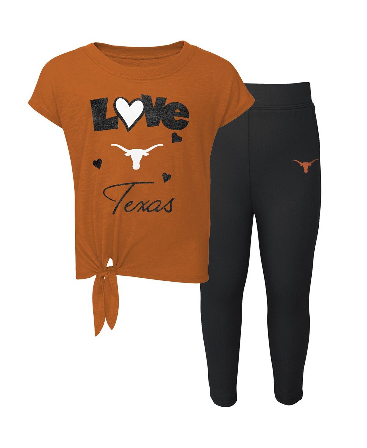 Shop Outerstuff Preschool Girls Texas Orange, Black Texas Longhorns Forever Love T-shirt And Leggings Set