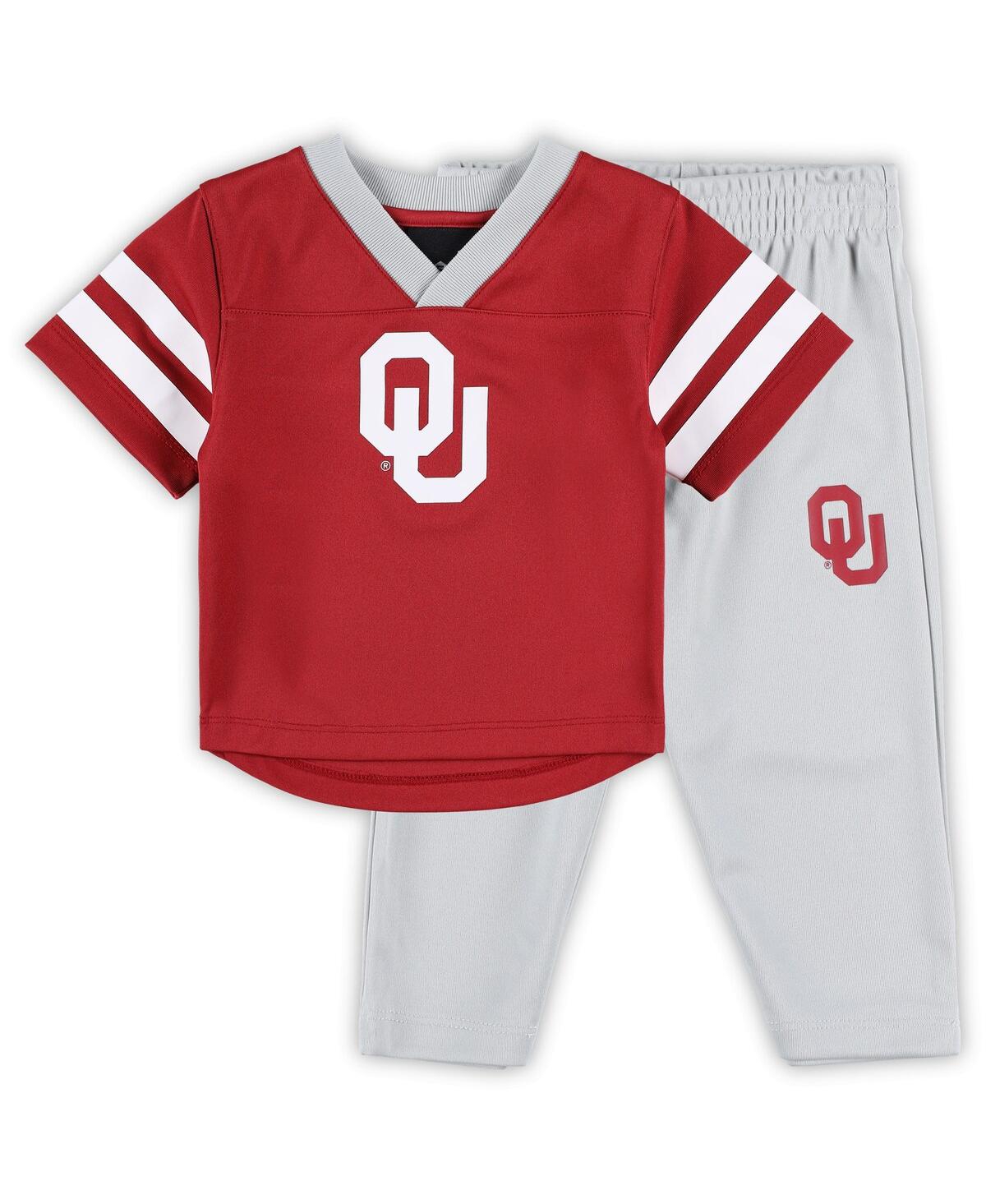 Outerstuff Babies' Toddler Boys And Girls Crimson, Gray Oklahoma Sooners Red Zone Jersey And Pants Set In Crimson,gray