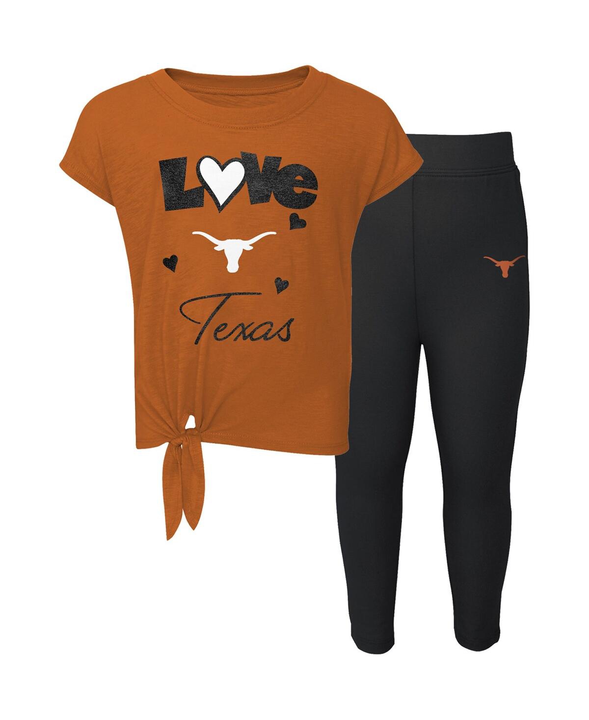 Shop Outerstuff Toddler Boys And Girls Texas Orange, Black Texas Longhorns Forever Love Team T-shirt And Leggings Se In Texas Orange,black