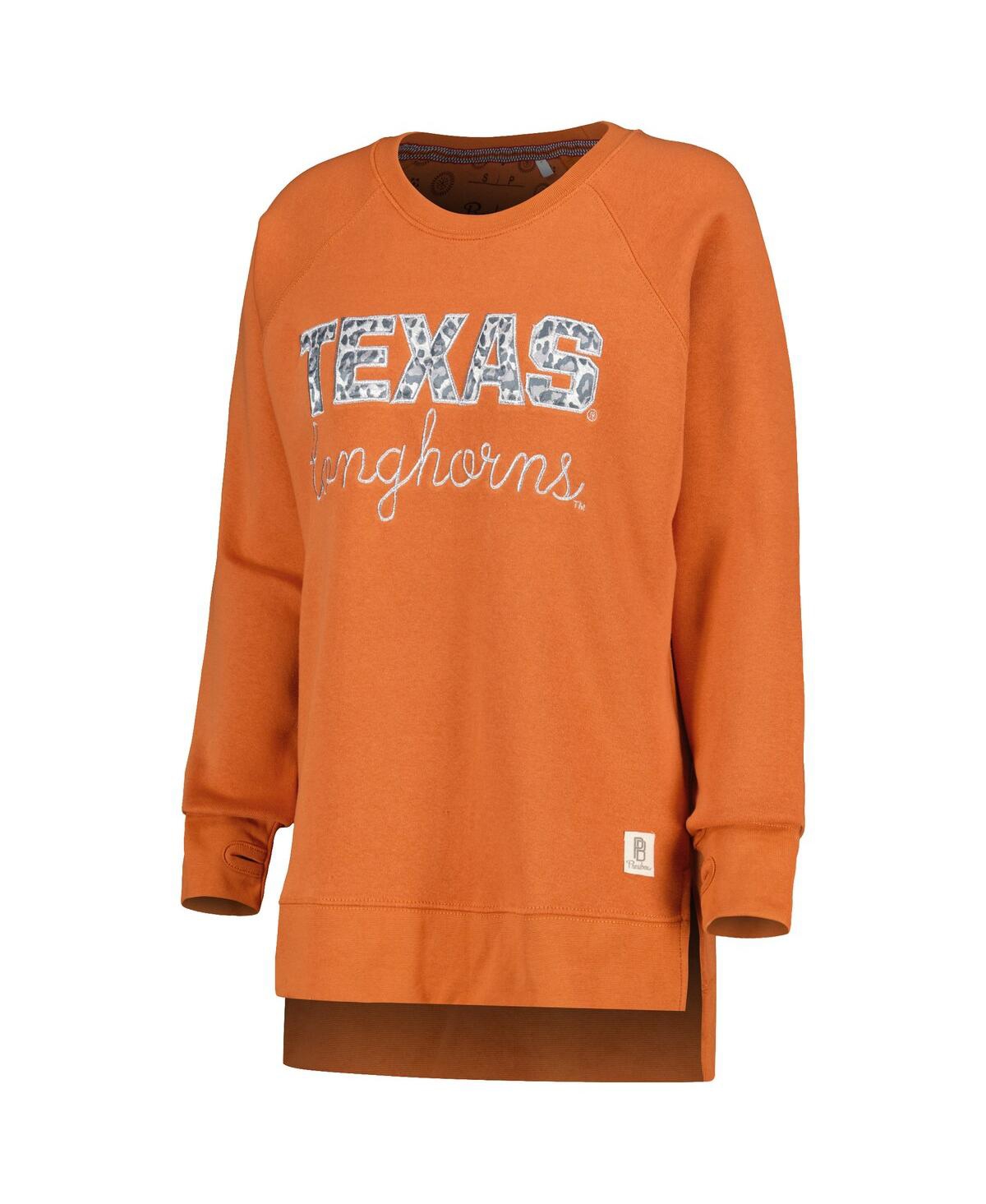 Shop Pressbox Women's  Texas Orange Texas Longhorns Steamboat Animal Print Raglan Pullover Sweatshirt