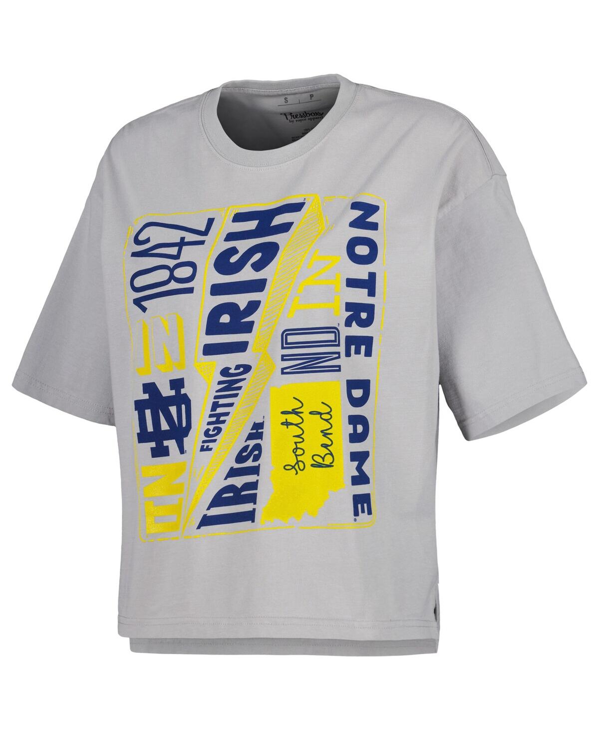 PRESSBOX WOMEN'S PRESSBOX SILVER NOTRE DAME FIGHTING IRISH ROCK & ROLL SCHOOL OF ROCK T-SHIRT 