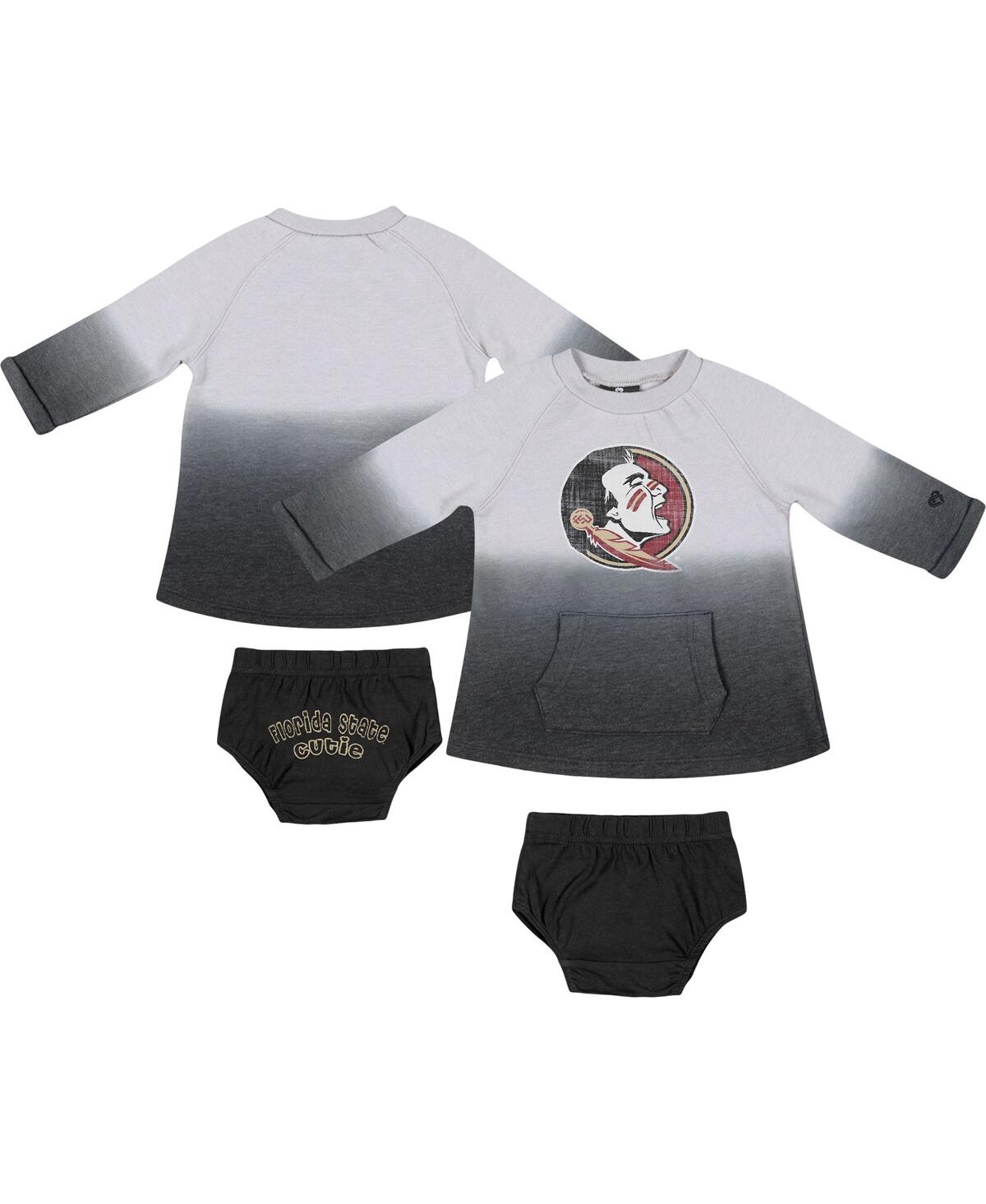 Colosseum Babies' Newborn And Infant Girls  Gray, Black Distressed Florida State Seminoles Hand In Hand Ombre In Gray,black