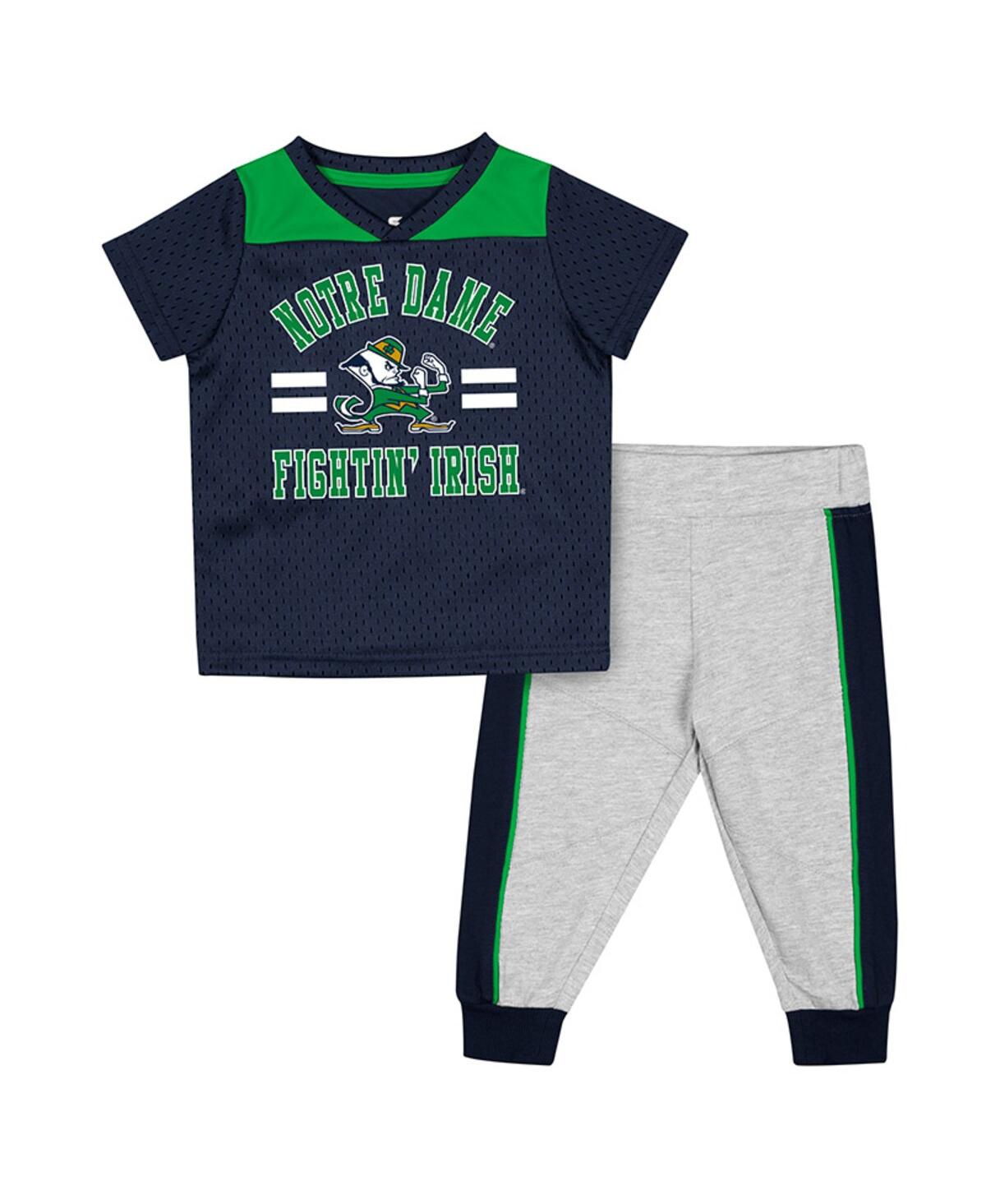 Colosseum Babies' Infant Boys And Girls  Navy, Heather Gray Notre Dame Fighting Irish Ka-boot-it Jersey And P In Navy,heather Gray