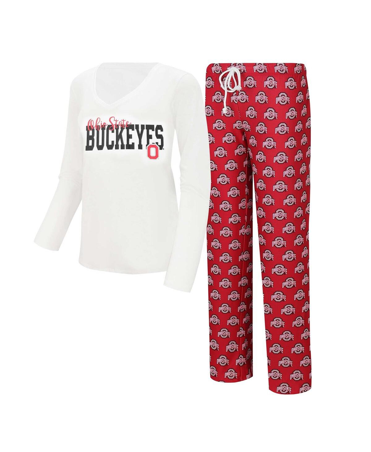 Shop Concepts Sport Women's  White, Scarlet Ohio State Buckeyes Long Sleeve V-neck T-shirt And Gauge Pants In White,scarlet