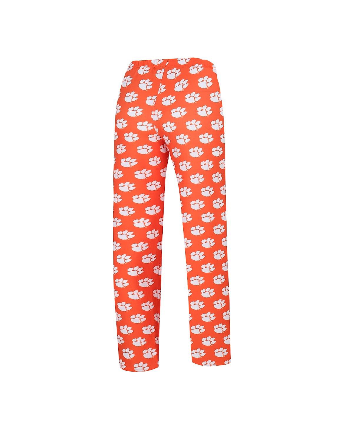 Concepts Sport Women's  White, Orange Clemson Tigers Long Sleeve V-neck T-shirt And Gauge Pants Sleep In White,orange