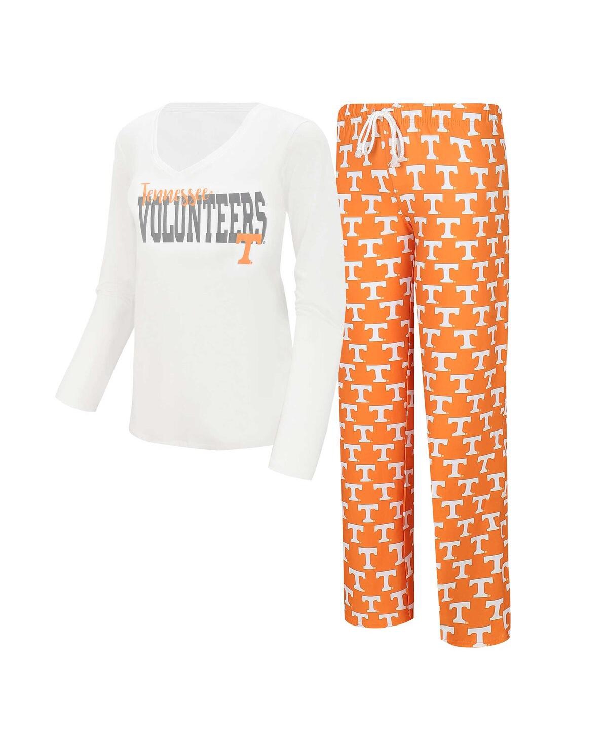Shop Concepts Sport Women's  White, Tennessee Orange Tennessee Volunteers Long Sleeve V-neck T-shirt And G In White,tennessee Orange