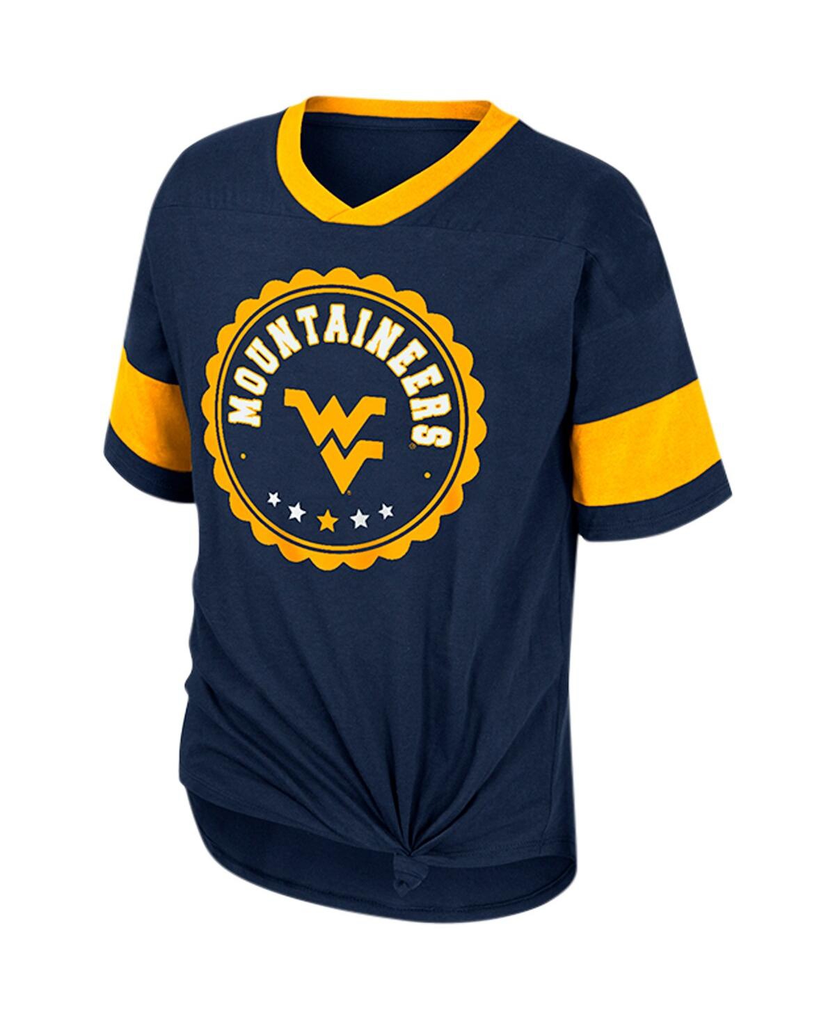 Shop Colosseum Big Girls  Navy West Virginia Mountaineers Tomika Tie-front V-neck T-shirt
