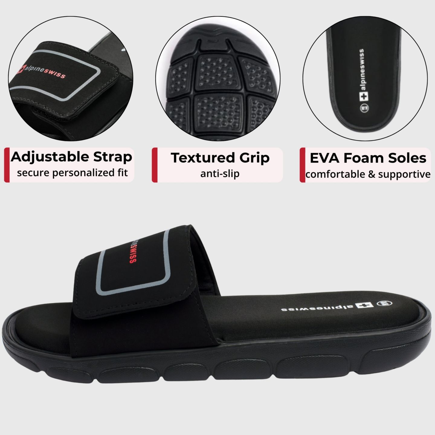 Мужские сандалии Alpine Swiss Gabe Cloud Slide Sandals For Men Shock-Absorbing Foam Insole With Arch Support Adjustable Strap Waterproof Anti-Slip Recovery, цвет: Чёрный — фото 9