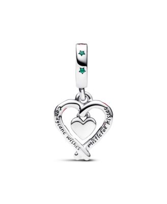 Cubic Zirconia Double Candy Cane Heart Christmas Dangle Charm