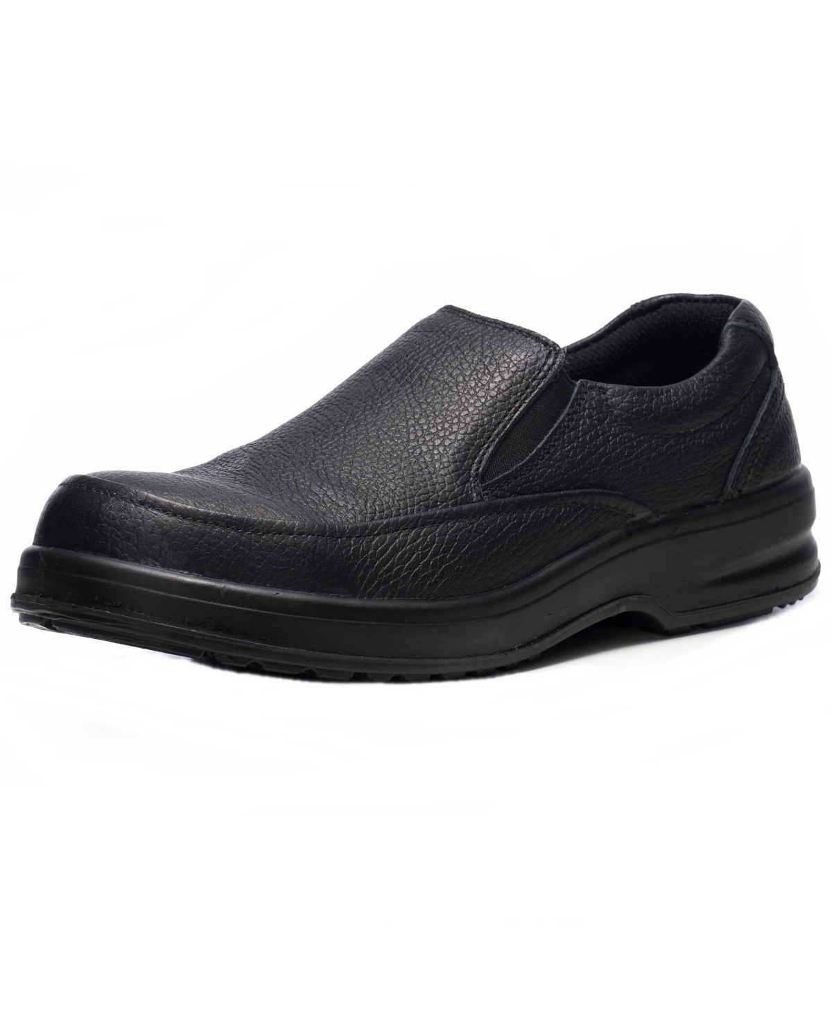 Arbete Mens Work Shoes Slip Resistant Real Leather Slip-On Loafers - Black