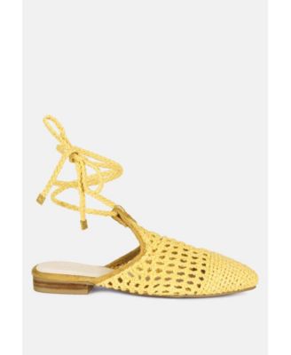 BARTSI Womens Handwoven Tie Up Flat Mules