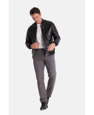 Men's Leather Bomber Jacket, Black