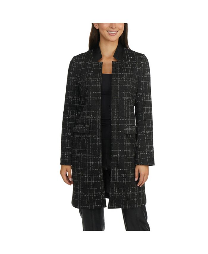 Ellen Tracy Women's Jacquard Peacoat Jacket with Faux Leather Collar ...