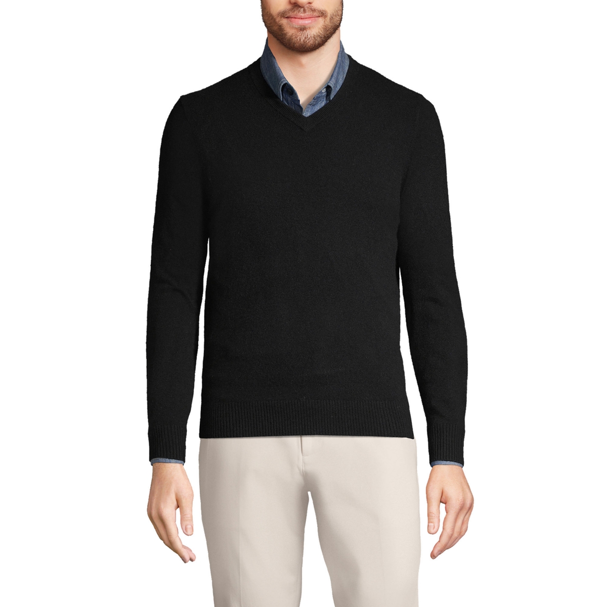 Men's Fine Gauge Cashmere V-neck Sweater - Charcoal heather