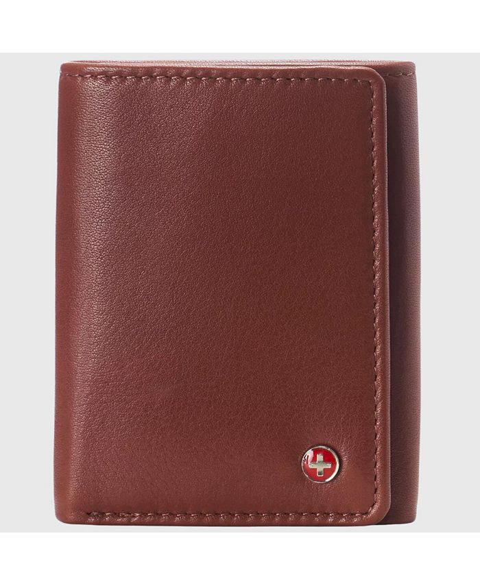 Portafoglio Uomo Alpine Swiss Delaney Slimfold In Vera Pelle Liscia, RFID, Con 8 Slot Per Carte, Confezione Regalo, Tan