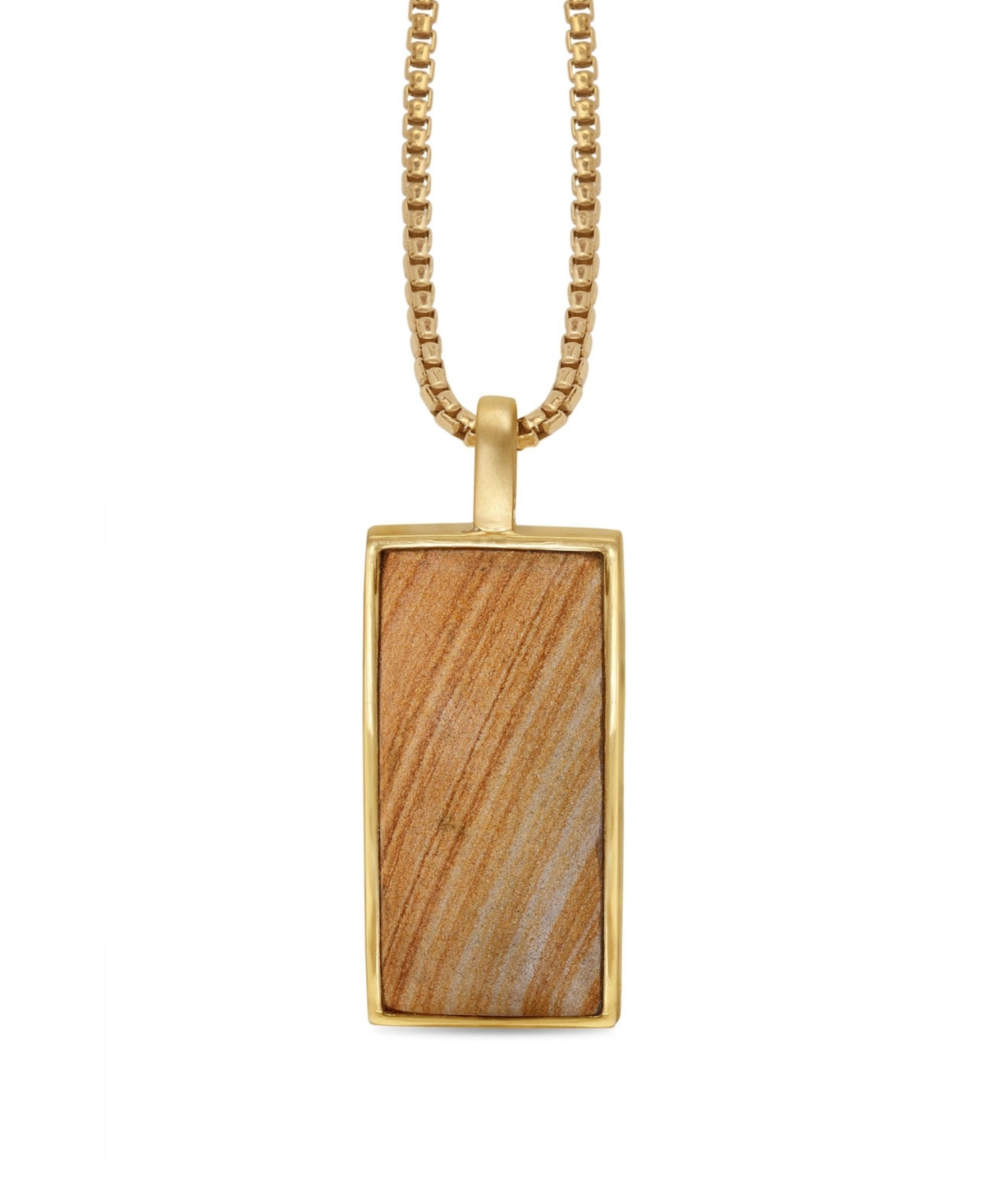 Wood Jasper Gemstone Yellow Gold Plated Sterling Silver Men Tag With Chain - Yellow