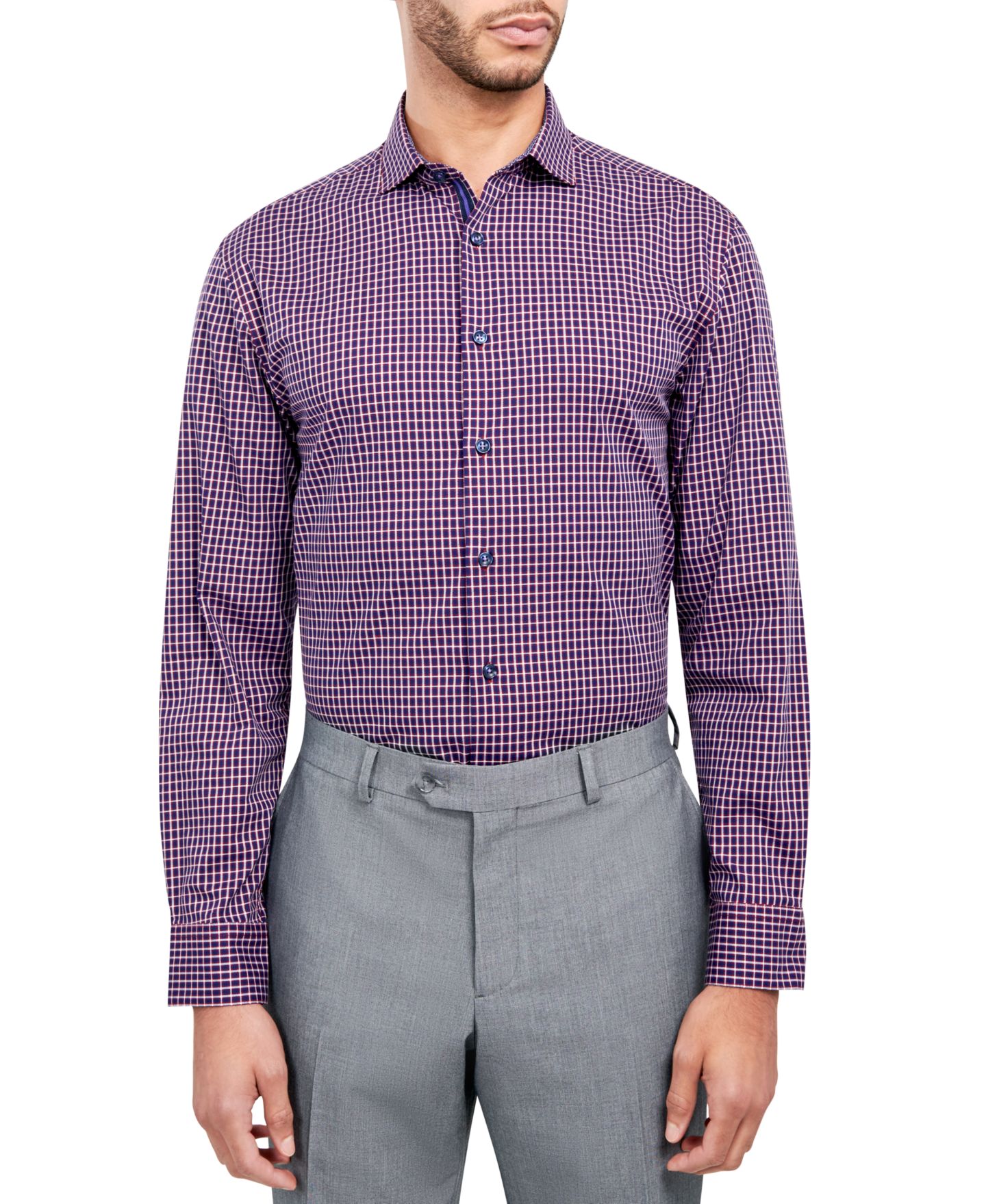 Мужская рубашка MICHELSONS OF LONDON Micelsons of London Regular-Fit Twill Check Dress Shirt, цвет: Тёмно-синий / Красный — фото 1
