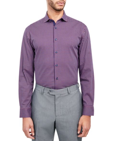 Мужская рубашка MICHELSONS OF LONDON Micelsons of London Regular-Fit Twill Check Dress Shirt, цвет: Тёмно-синий / Красный