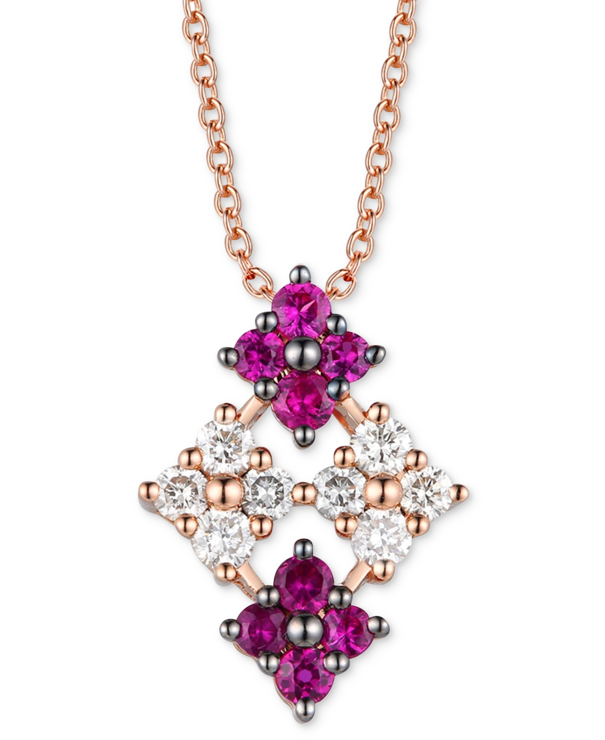Le Vian Passion Ruby (1/4 Ct. T.w.) & Vanilla Diamond (1/4 Ct. T.w.) Quad Cluster 18" Pendant Necklace In 14 In K Strawberry Gold Pendant