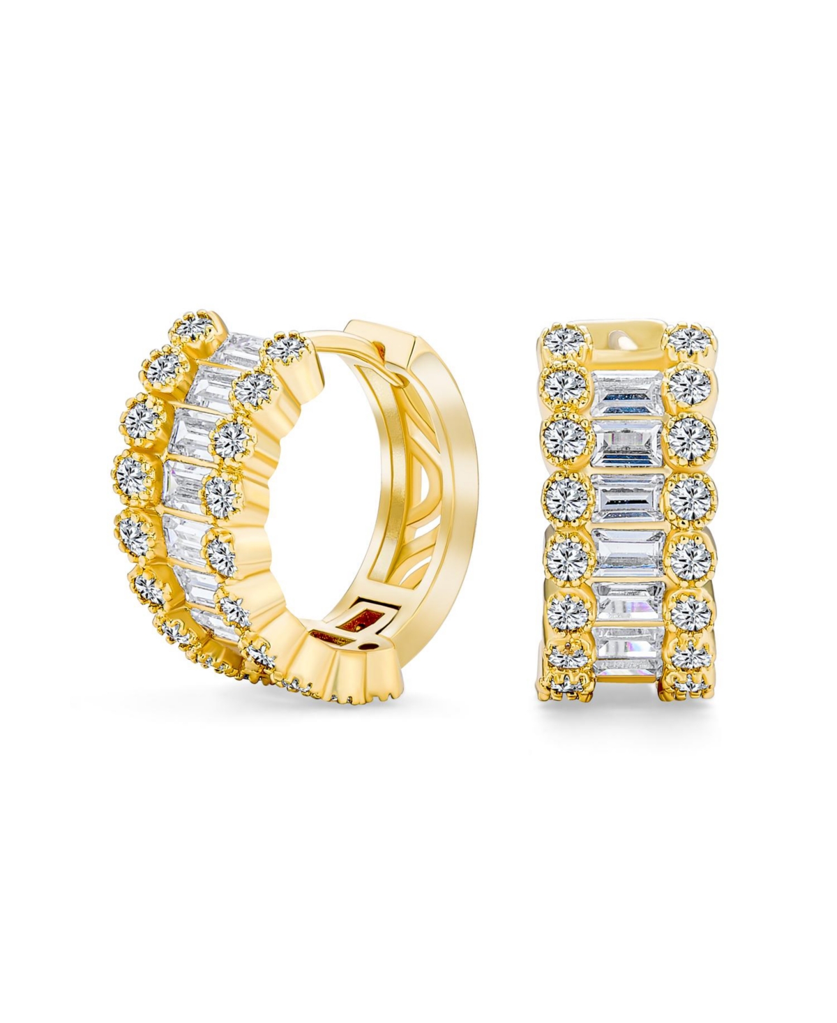 Bling Jewelry Cz Emerald Cut Bezel Set Milgrain Edge Cubic Zirconia Mini Hoop Huggie Earrings For Women Prom Holiday Formal Party Diameter - Yell