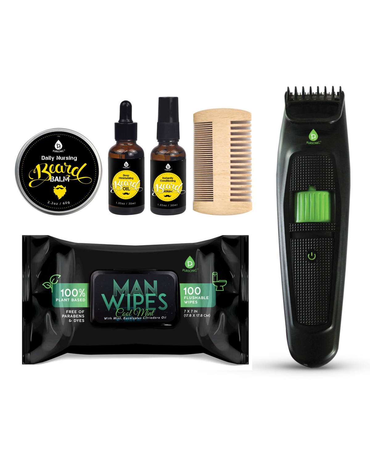 Ultimate Grooming Kit: Rechargeable Men's Shaver, Beard Care Set, and Man Wipes Bundle - Black