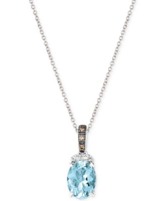 Le Vian - Sea Blue Aquamarine (1 ct. t.w.) & Diamond (1/20 ct. t.w.) Oval 18" Pendant Necklace in 14k White Gold