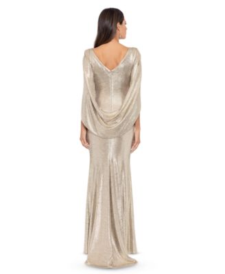 Betsy & Adam Metallic Cape-Sleeve Gown - Macy's