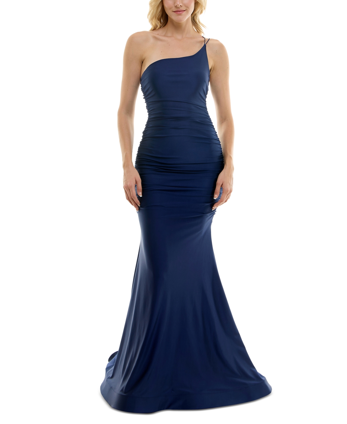 Juniors' One-Shoulder Side-Ruched Gown - Navy