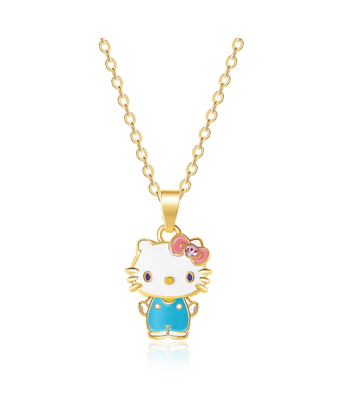 Sanrio Yellow Gold Flash Plated and Pink Crystal Pendant - 18'' Chain, Officially Licensed Authentic - Gold, white, blue