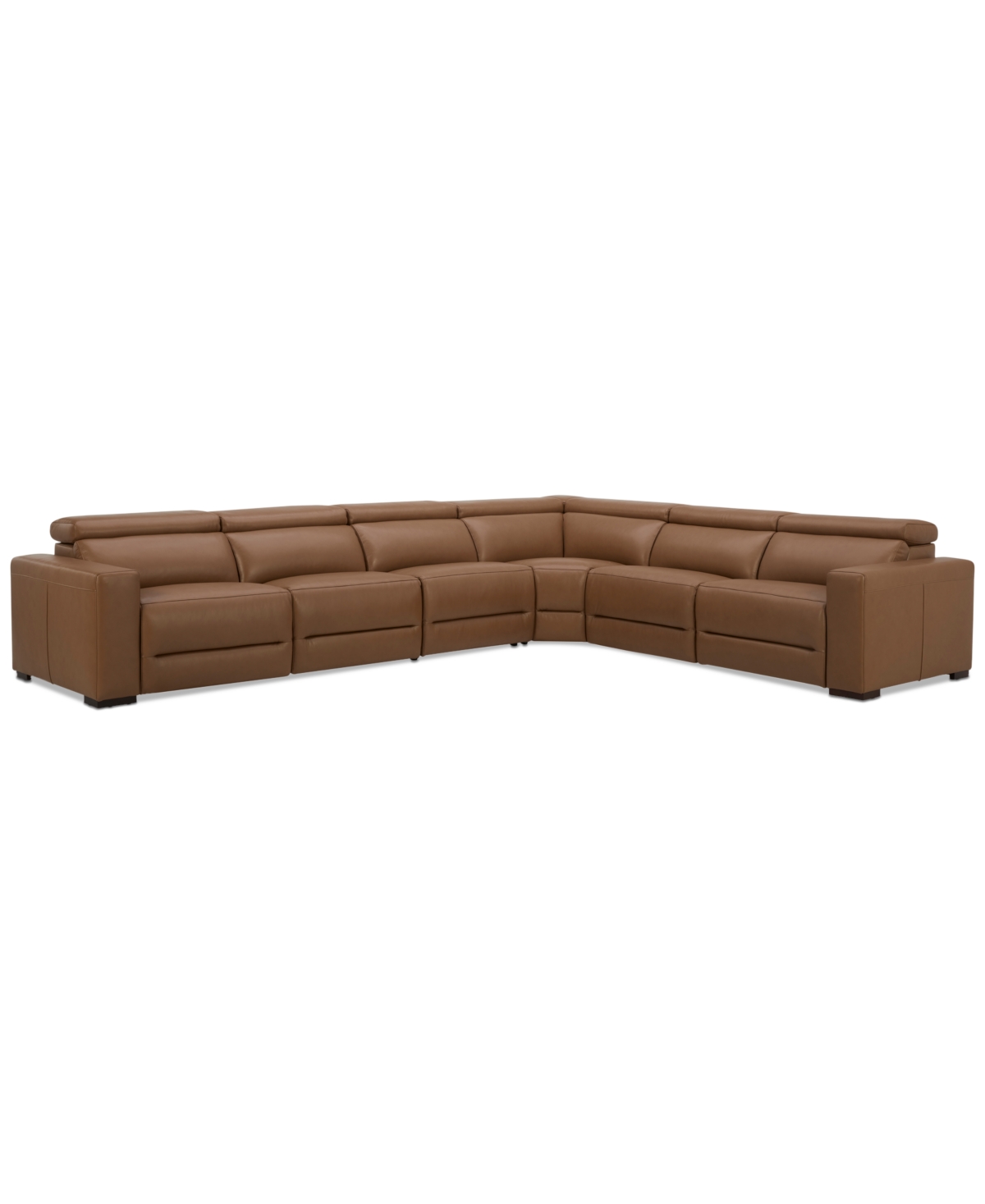 Macy's Nevio 157" 6-pc. Leather Sectional With 3 Power Recliners And Headrests, Created For  In Butternut