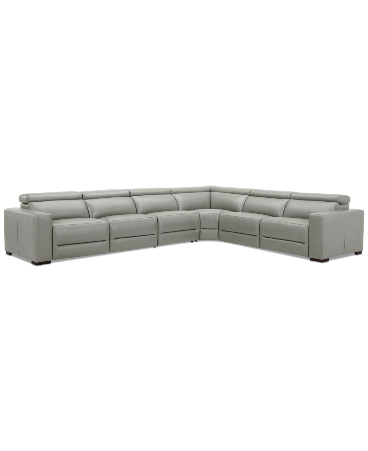 Macy's Nevio 157" 6-pc. Leather Sectional With 3 Power Recliners And Headrests, Created For  In Light Grey