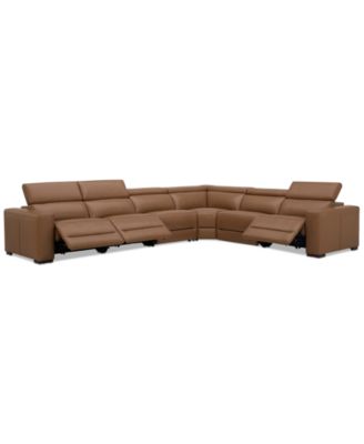 Nevio 157" 6-Pc. Leather Sectional with 3 Power Recliners and Headrests, Created For Macy's