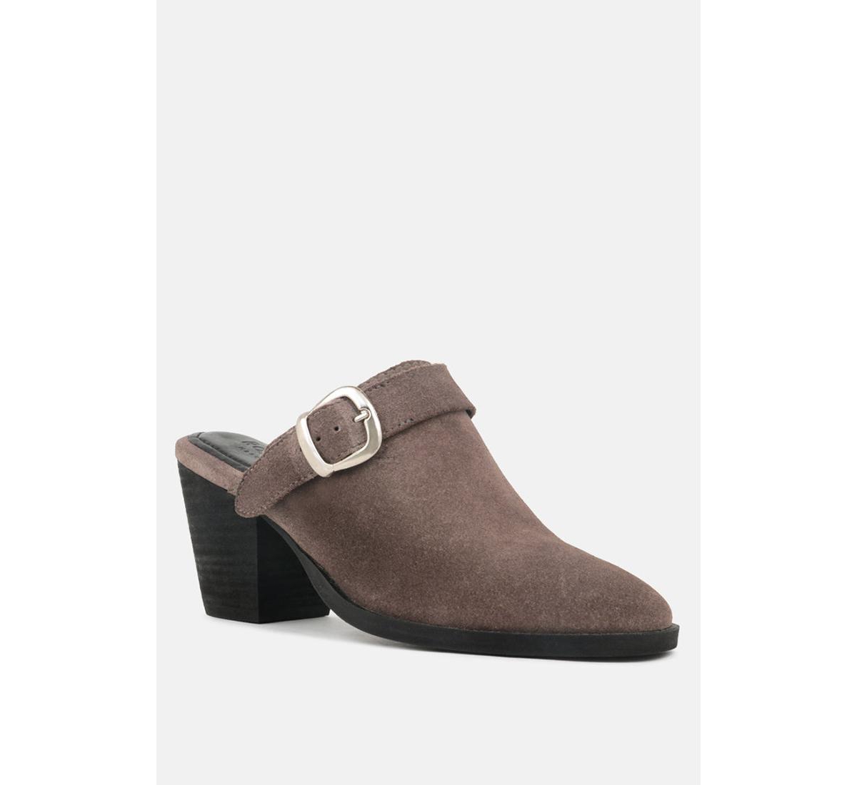 Tarrah Black Stacked Heel Mules with Adjustable Buckle - Grey