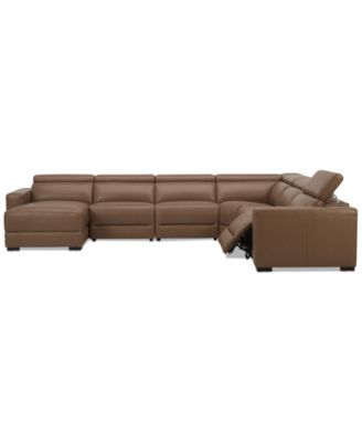 Nevio 157" 6-Pc. Leather Sectional with 1 Power Recliner, Headrests and Chaise, Created For Macy's