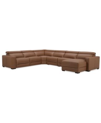 Nevio 157" 6-Pc. Leather Sectional with 1 Power Recliner, Headrests and Chaise, Created For Macy's