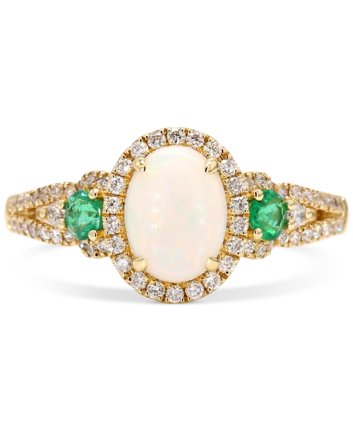 Macy's Opal (1 Ct. T.w.), Emerald (1/5 Ct. T.w.) & Diamond (1/4 Ct. T.w.) Oval Halo Ring In 10k Gold